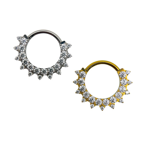 Titanium front facing two row round gem ring