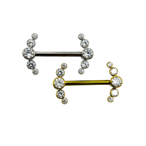 Titanium internal forward facing crescent crystal barbell