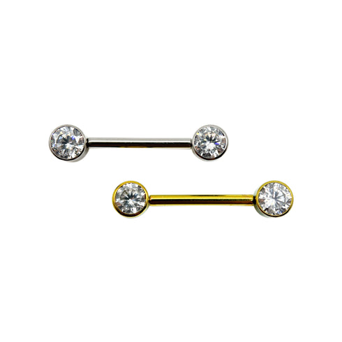 Titanium threadless double crystal disk barbell