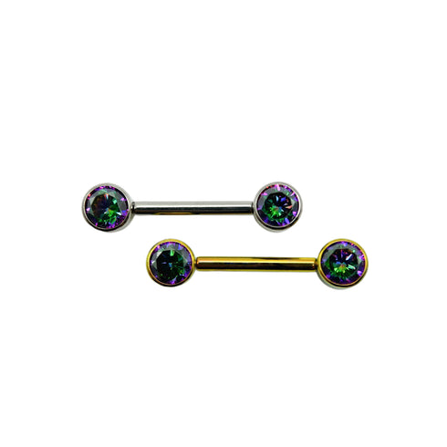Titanium threadless double crystal disk barbell