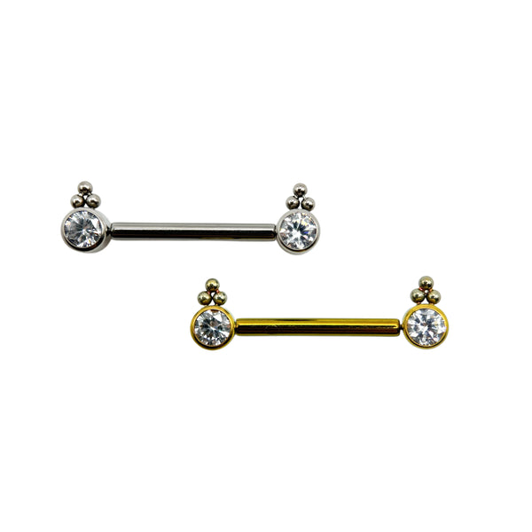 Titanium threadless double crystal and bead disk barbell