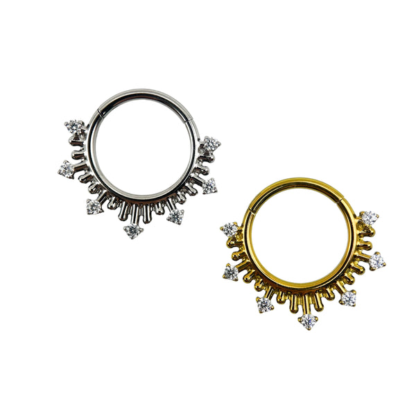 Titanium gem crown arrow ring