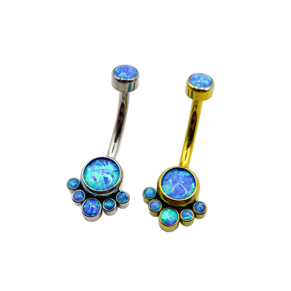 Titanium opal cluster navel piercing