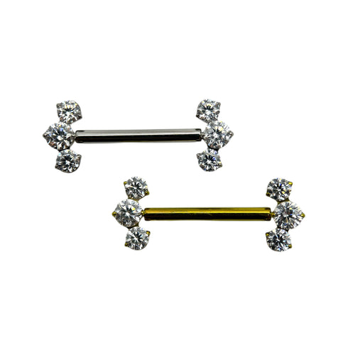 Titanium threadless triple gem barbell