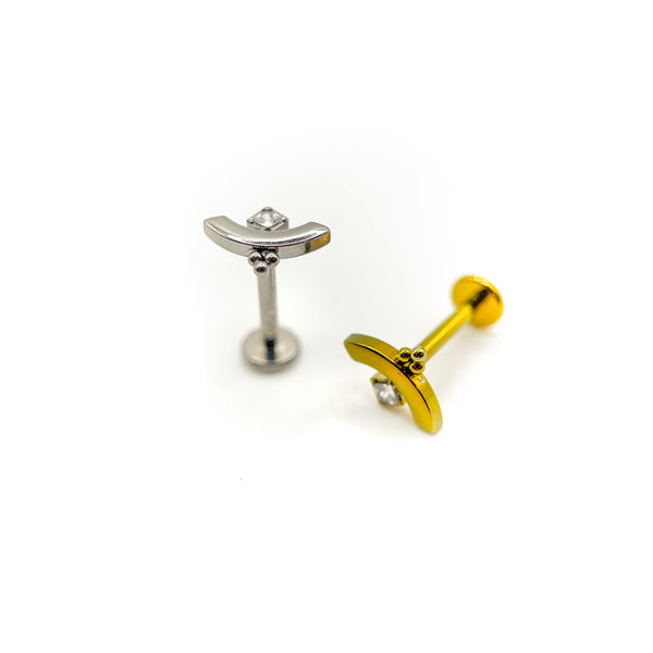 Titanium crescent crystal labret stud