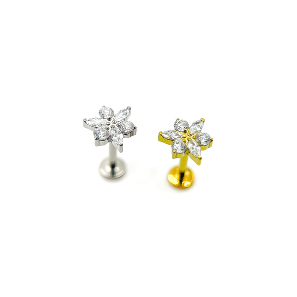 Titanium winter flower labret stud