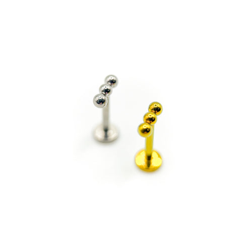 Titanium triple bead labret stud