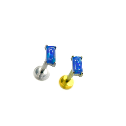 Titanium opal rectangle labret stud