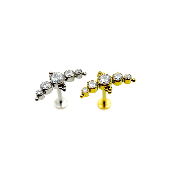 Titanium crystal beaded fan labret stud