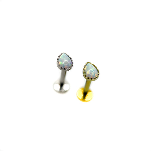 Titanium teardrop opal labret stud