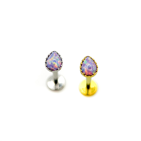 Titanium teardrop opal labret stud