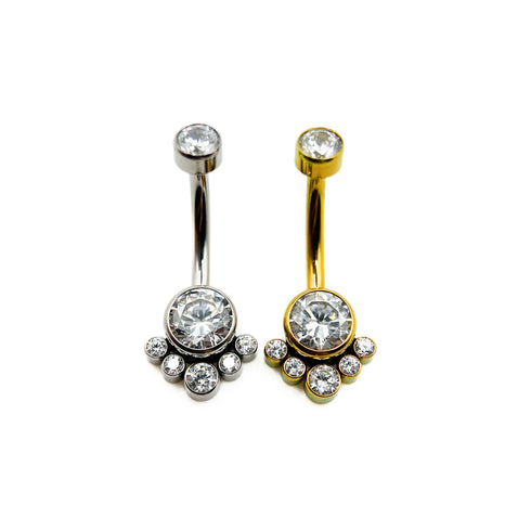 Titanium navel gem cluster piercing
