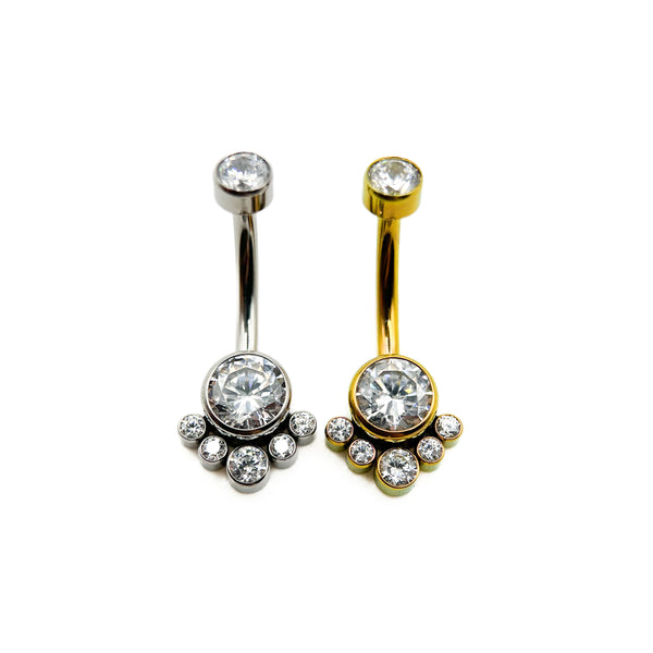 Titanium navel gem cluster piercing