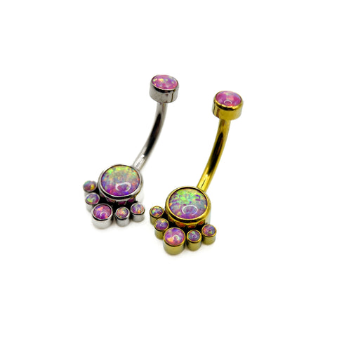 Titanium opal cluster navel piercing