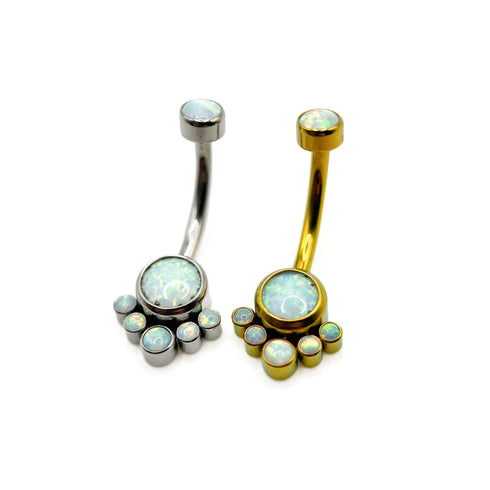 Titanium opal cluster navel piercing