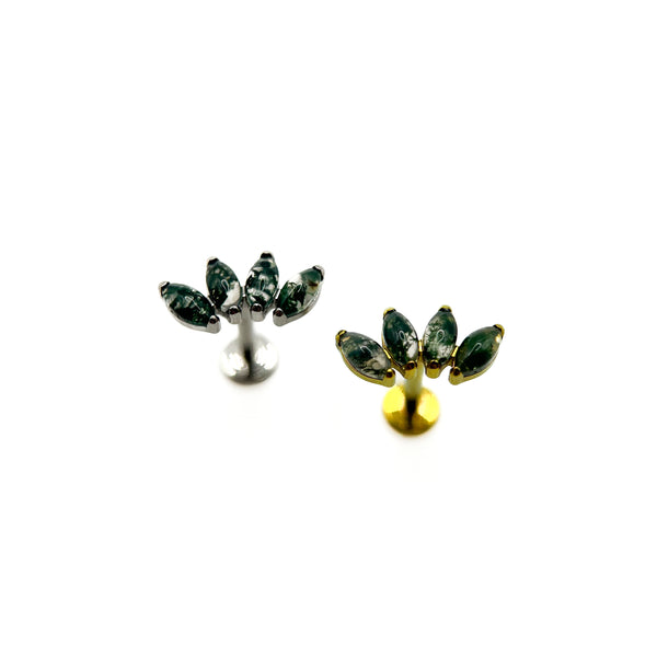 Titanium moss agate multiple marquise labret stud