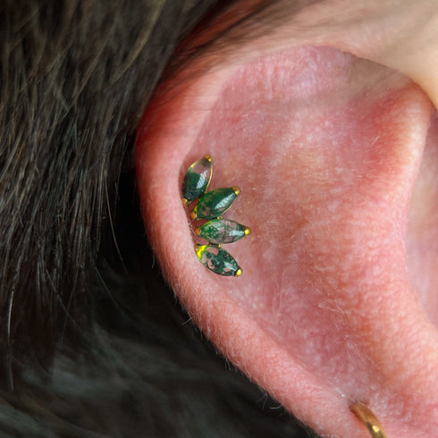 Titanium moss agate multiple marquise labret stud